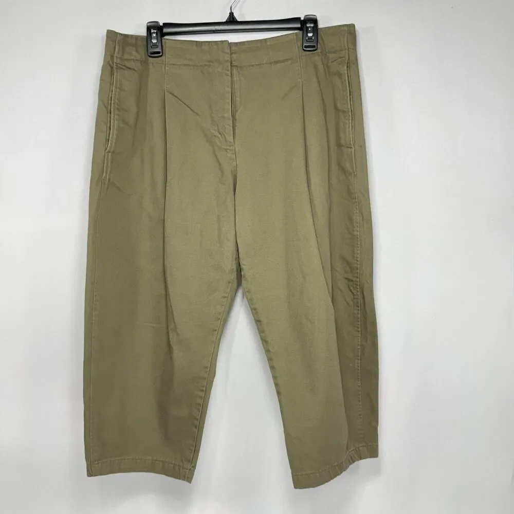 Pleated Cropped COS Olive Khaki Cotton Trouser Pants Size 12